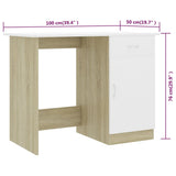 Desk White and Sonoma Oak 100x50x76 cm Engineered Wood - Extra Image