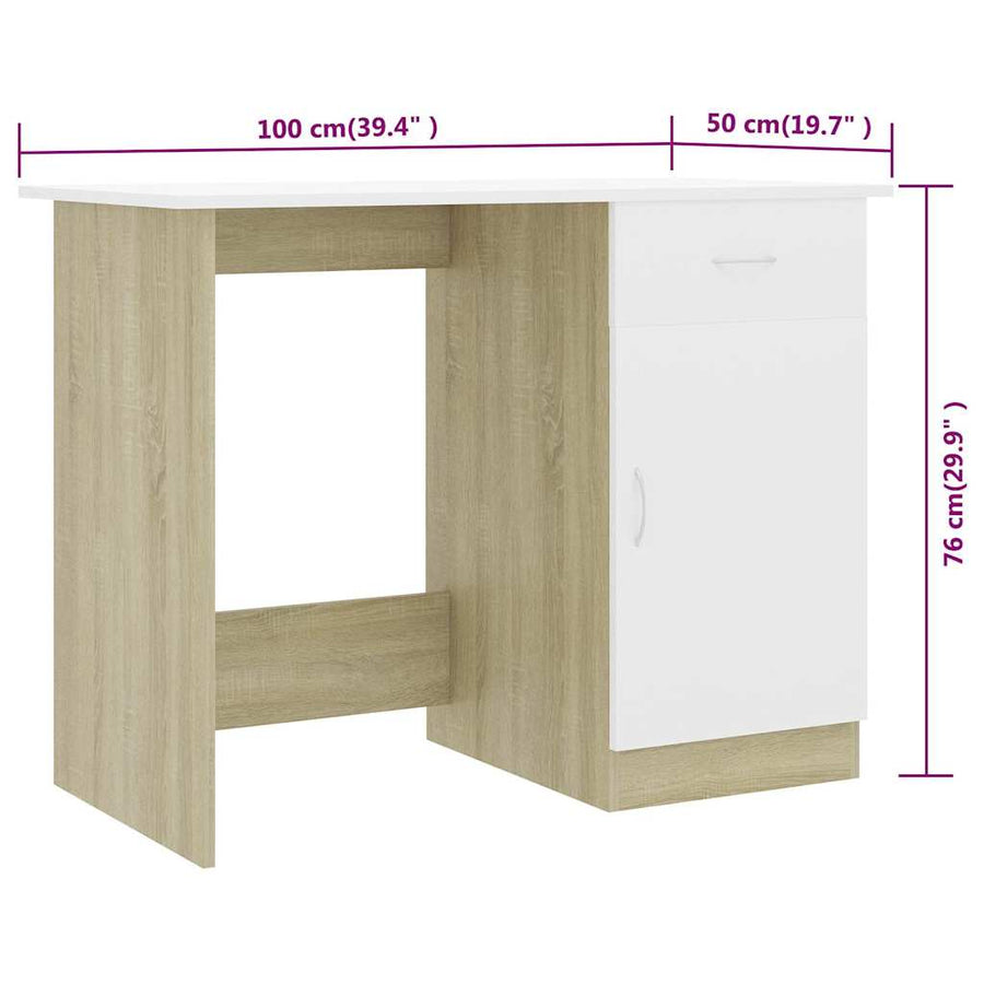 Desk White and Sonoma Oak 100x50x76 cm Engineered Wood