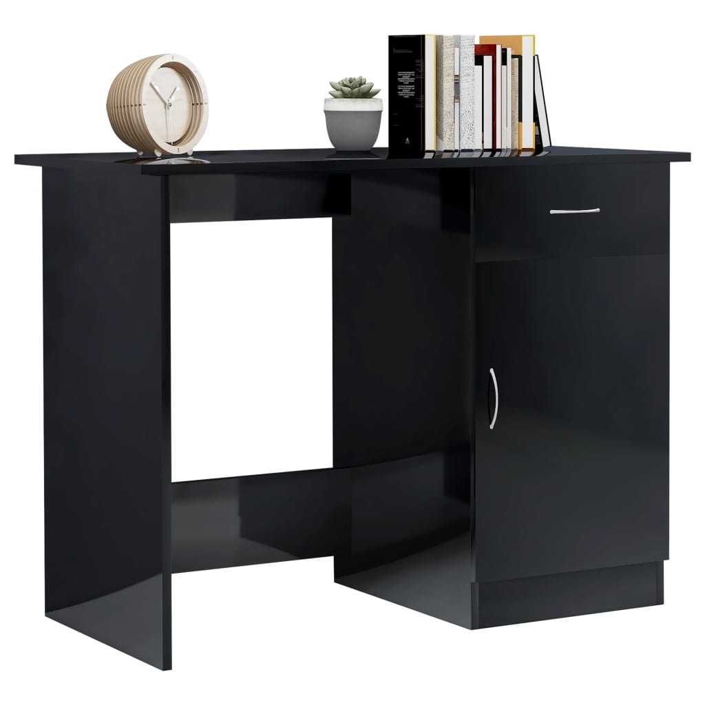Desk High Gloss Black 100x50x76 cm Engineered Wood