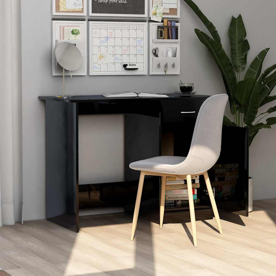 Desk High Gloss Black 100x50x76 cm Engineered Wood