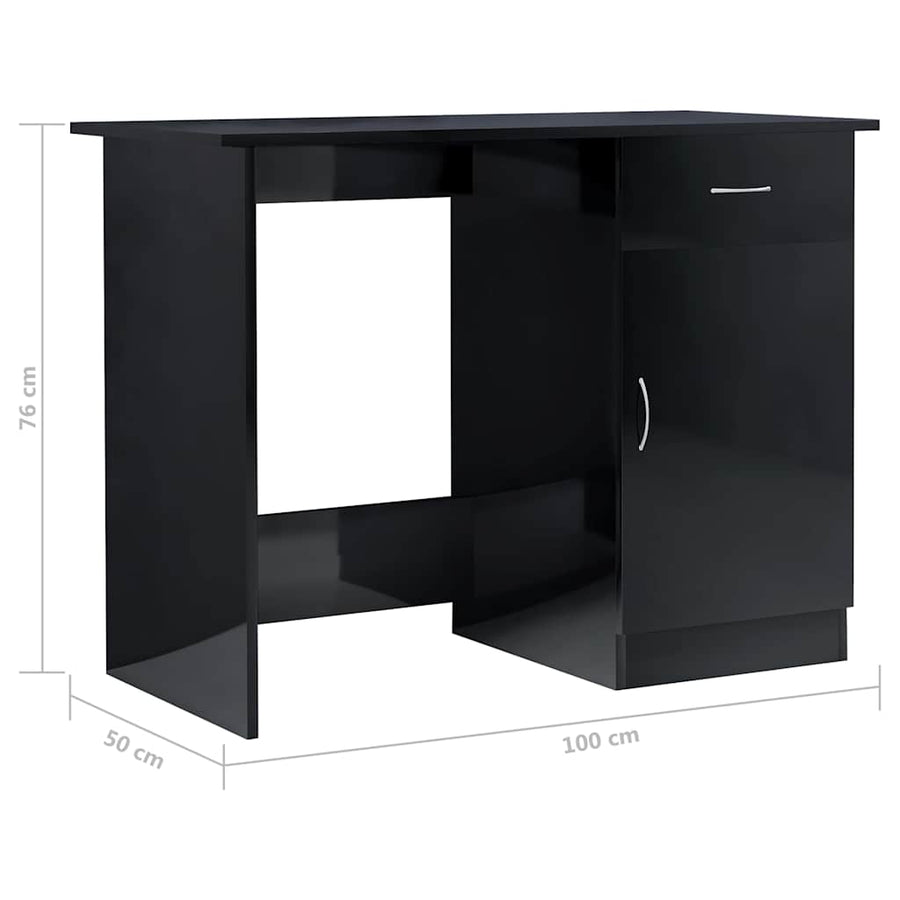 Desk High Gloss Black 100x50x76 cm Engineered Wood