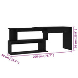 Corner Desk Black 200x50x76 cm Engineered Wood - Close-Up Angle