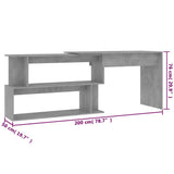 Corner Desk Concrete Grey 200x50x76 cm Engineered Wood - Close-Up Angle