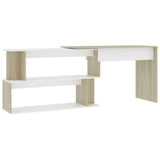 Corner Desk White and Sonoma Oak 200x50x76 cm Engineered Wood - Front View
