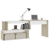 Corner Desk White and Sonoma Oak 200x50x76 cm Engineered Wood - Side View