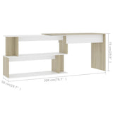 Corner Desk White and Sonoma Oak 200x50x76 cm Engineered Wood