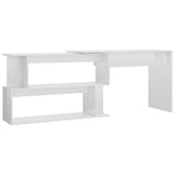 Corner Desk High Gloss White 200x50x76 cm Engineered Wood - Front View