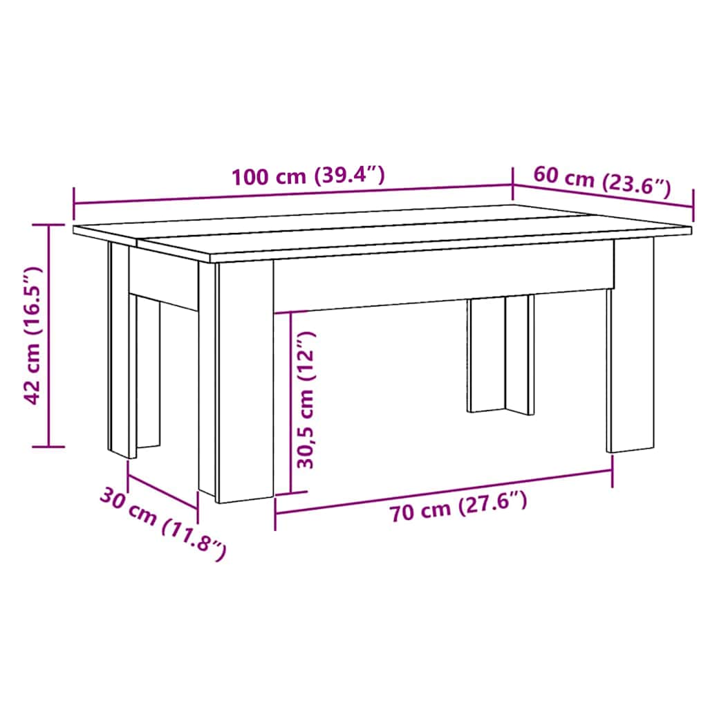 Coffee Table High Gloss White 100x60x42 cm Engineered Wood