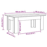 Coffee Table High Gloss White 100x60x42 cm Engineered Wood - Rear View