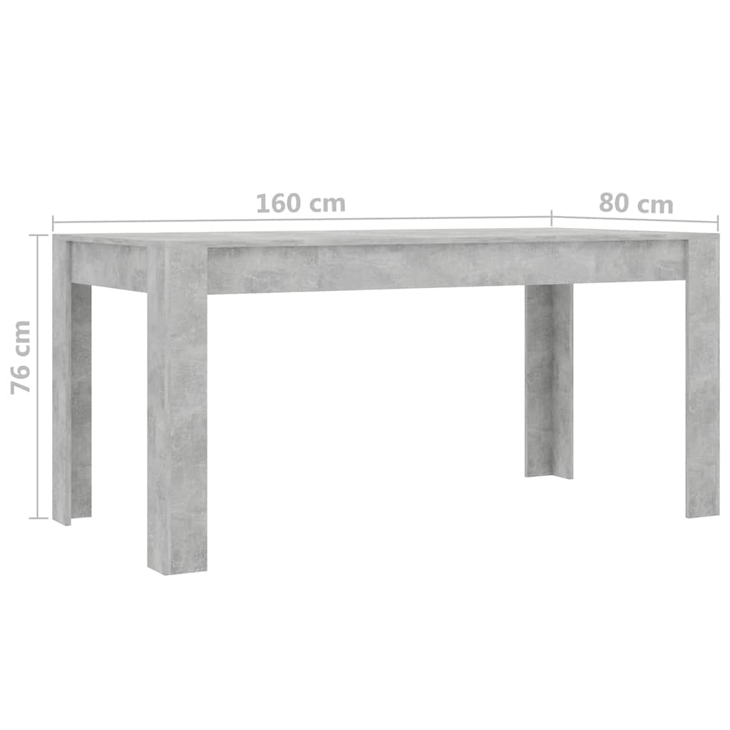 Dining Table Concrete Grey 160x80x76 cm Engineered Wood