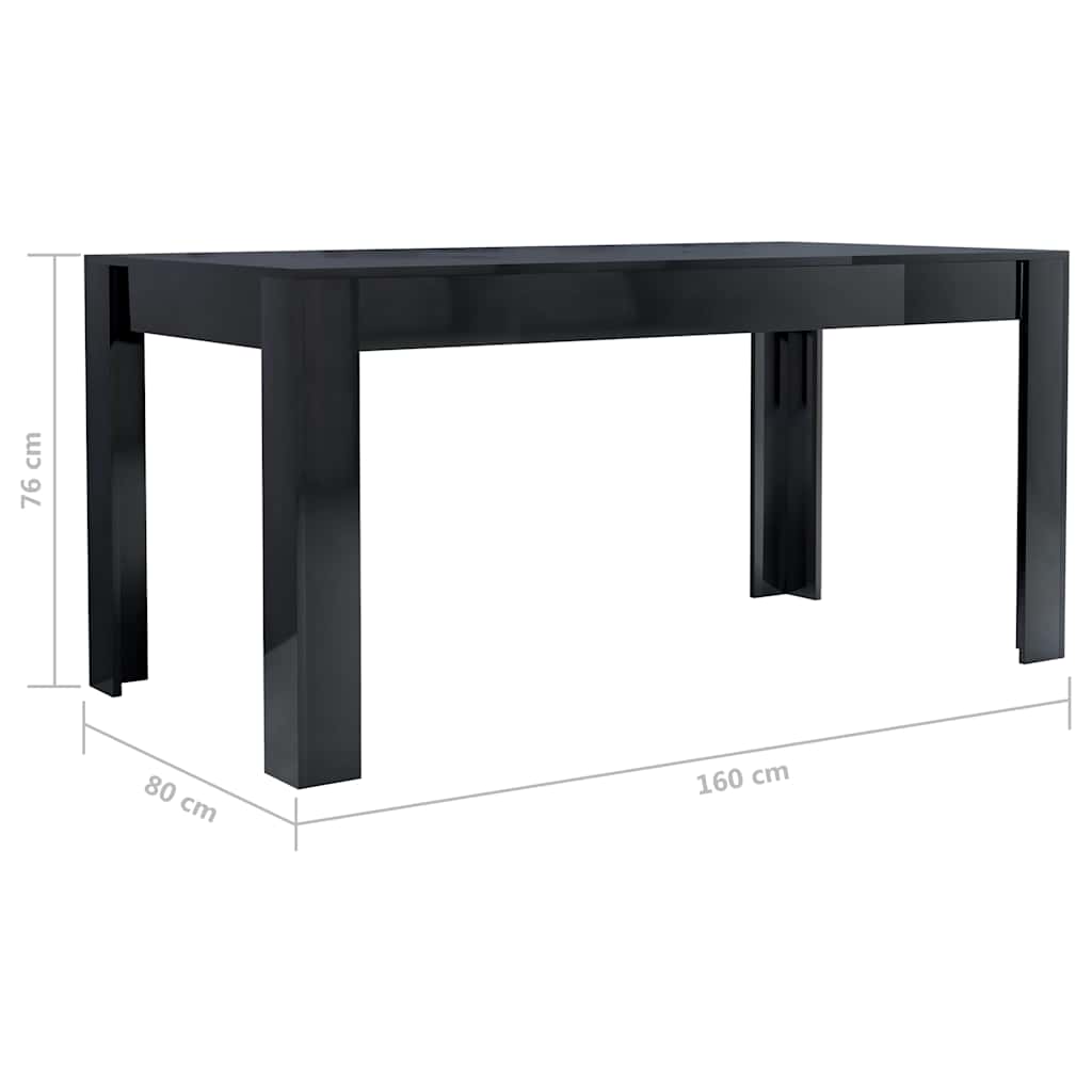 Dining Table High Gloss Black 160x80x76 cm Engineered Wood