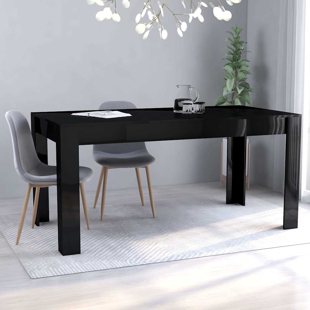 Dining Table High Gloss Black 160x80x76 cm Engineered Wood