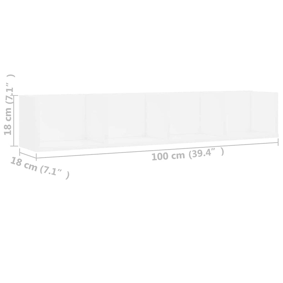 CD Wall Shelf White 100x18x18 cm Engineered Wood