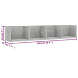 CD Wall Shelf Concrete Grey 100x18x18 cm Engineered Wood - Rear View