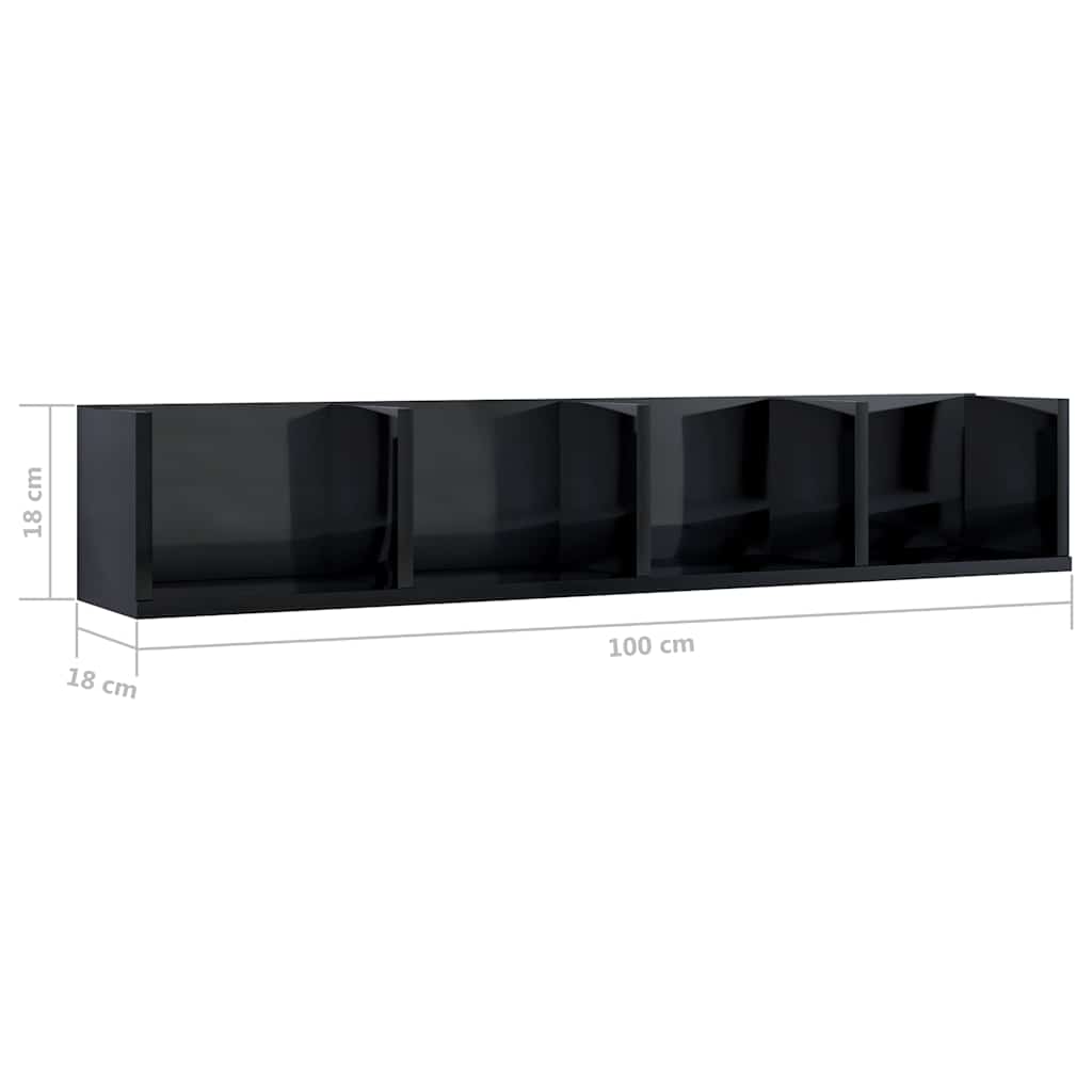 CD Wall Shelf High Gloss Black 100x18x18 cm Engineered Wood