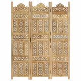 Hand Carved 3-Panel Room Divider 120x165 cm Solid Mango Wood