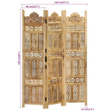 Hand Carved 3-Panel Room Divider 120x165 cm Solid Mango Wood - Close-Up Angle