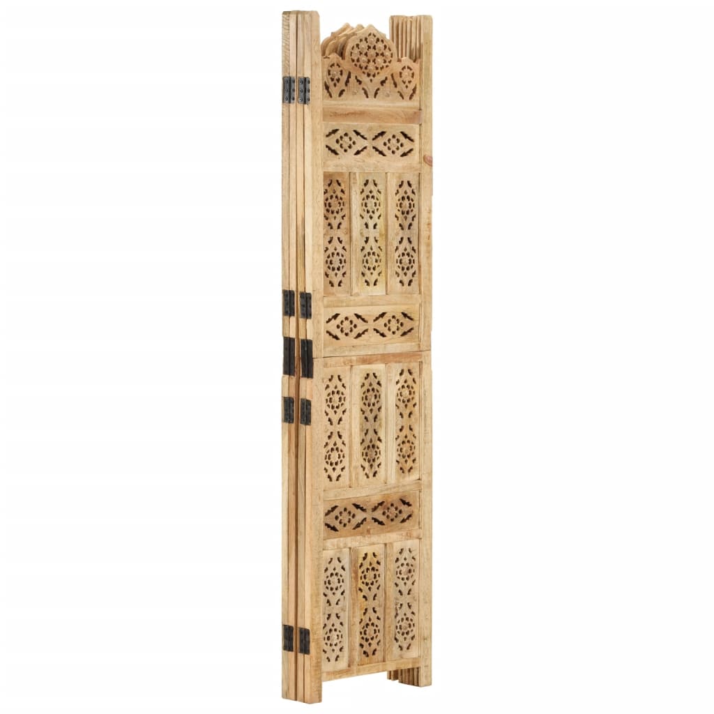 Hand Carved 4-Panel Room Divider 160x165 cm Solid Mango Wood