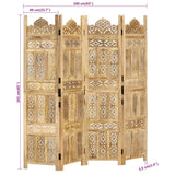 Hand Carved 4-Panel Room Divider 160x165 cm Solid Mango Wood - Close-Up Angle