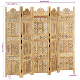 Hand Carved 5-Panel Room Divider 200x165 cm Solid Mango Wood - Close-Up Angle