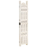 Hand carved 3-Panel Room Divider White 120x165 cm Solid Mango Wood - Front View