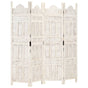 Hand carved 4-Panel Room Divider White 160x165 cm Solid Mango Wood