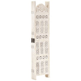 Hand carved 5-Panel Room Divider White 200x165 cm Solid Mango Wood - Front View
