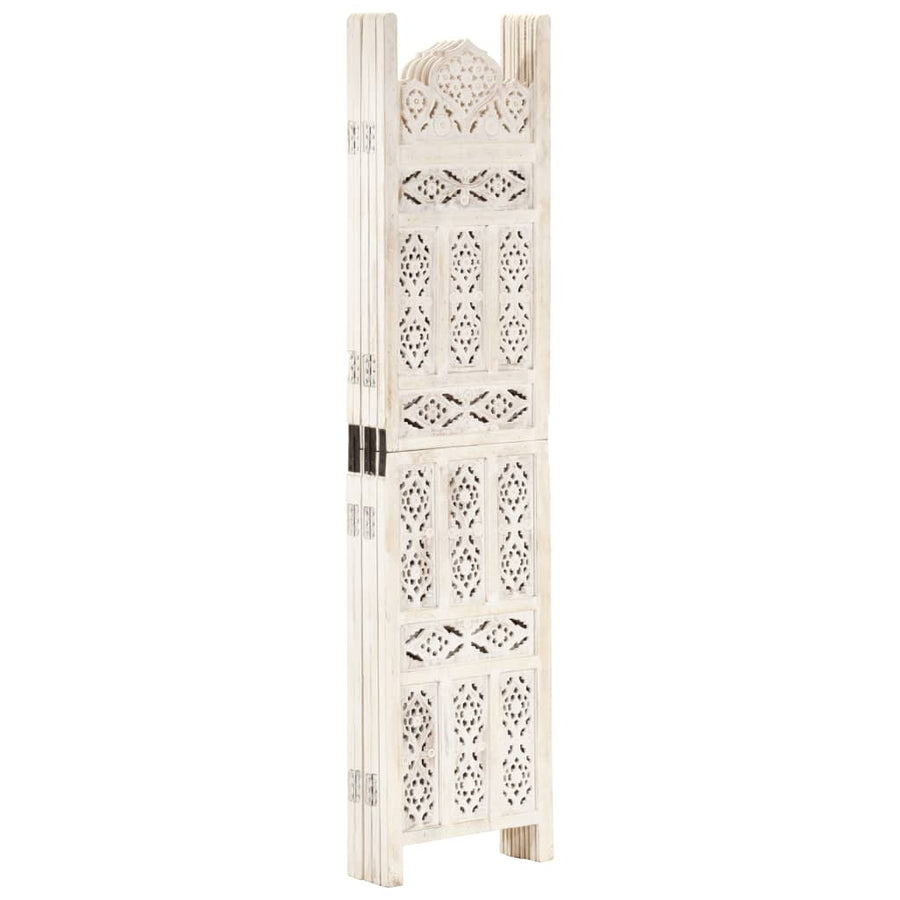 Hand carved 5-Panel Room Divider White 200x165 cm
