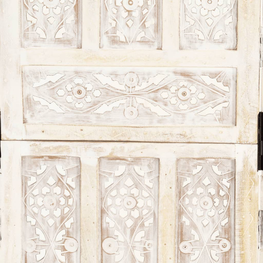 Hand carved 5-Panel Room Divider White 200x165 cm