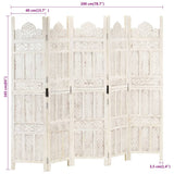 Hand carved 5-Panel Room Divider White 200x165 cm Solid Mango Wood - Close-Up Angle