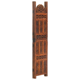 Hand Carved 3-Panel Room Divider Brown 120x165 cm Solid Mango Wood - Front View
