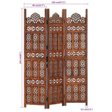Hand Carved 3-Panel Room Divider Brown 120x165 cm Solid Mango Wood - Close-Up Angle