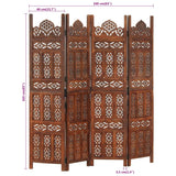 Hand carved 4-Panel Room Divider Brown 160x165 cm Solid Mango Wood - Close-Up Angle