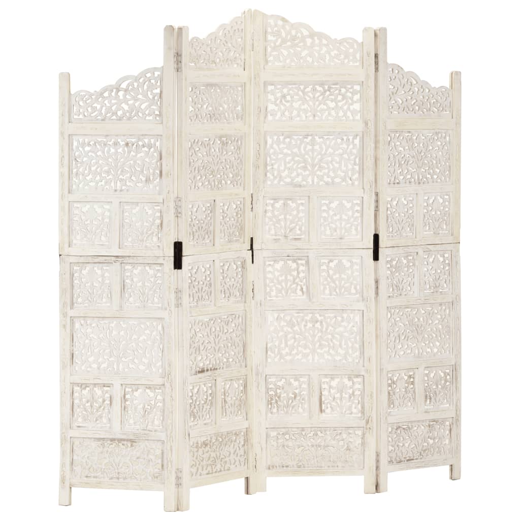 Hand carved 4-Panel Room Divider White 160x165 cm