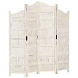 Hand carved 4-Panel Room Divider White 160x165 cm
