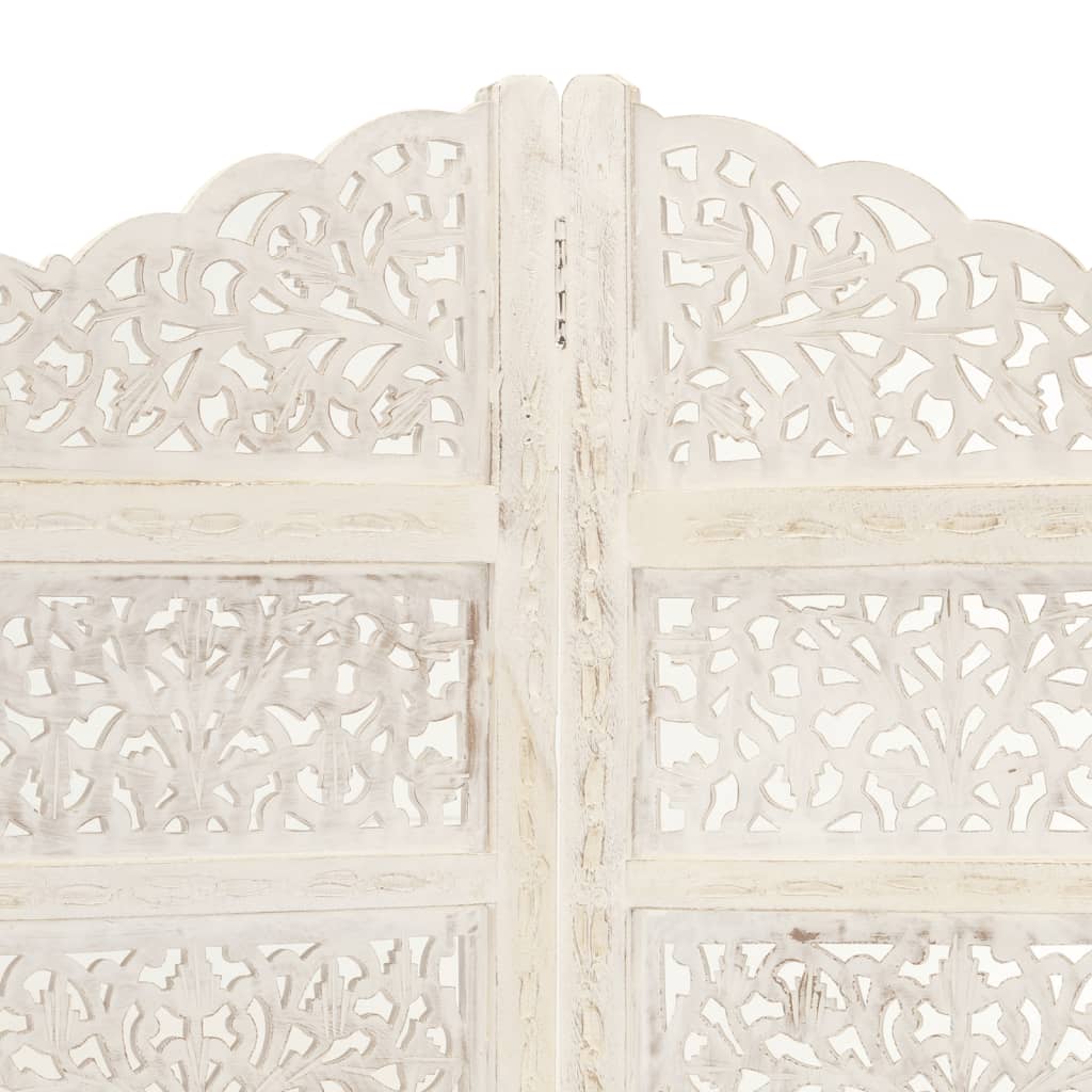 Hand carved 4-Panel Room Divider White 160x165 cm