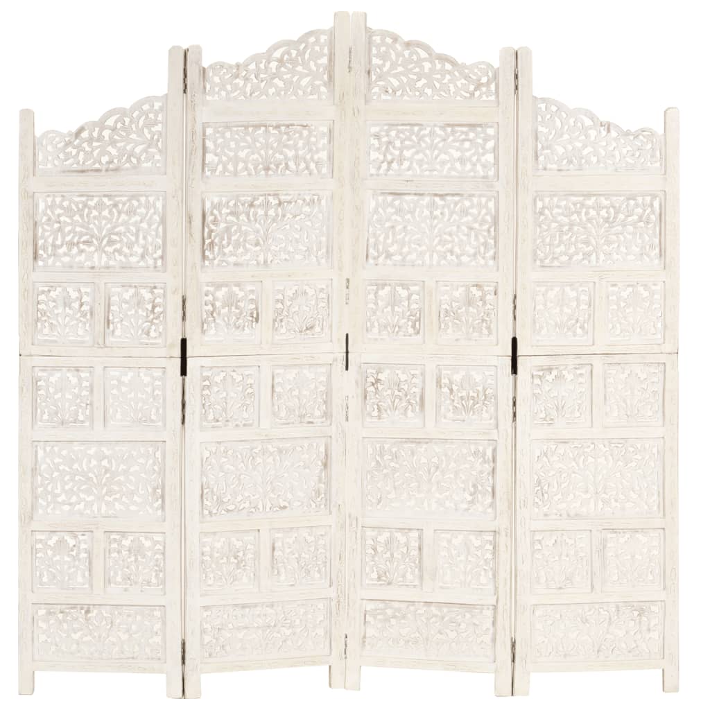Hand carved 4-Panel Room Divider White 160x165 cm