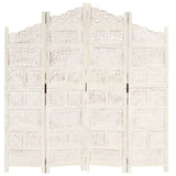 Hand carved 4-Panel Room Divider White 160x165 cm - Rear View