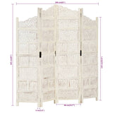 Hand carved 4-Panel Room Divider White 160x165 cm