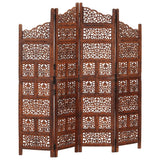 Hand carved 4-Panel Room Divider Brown 160x165 cm Solid Mango Wood