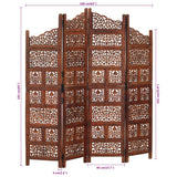 Hand carved 4-Panel Room Divider Brown 160x165 cm Solid Mango Wood - Close-Up Angle