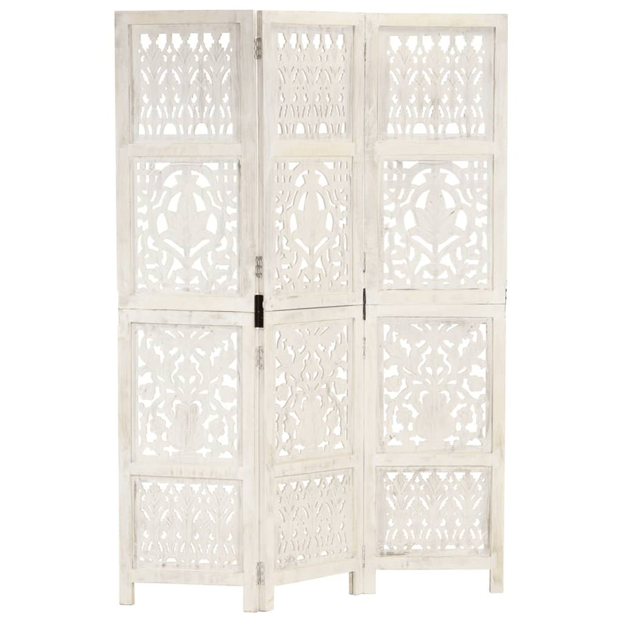 Hand carved 3-Panel Room Divider White 120x165 cm