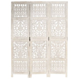 Hand Carved 3-Panel Room Divider White 120x165 cm Solid Mango Wood - Rear View