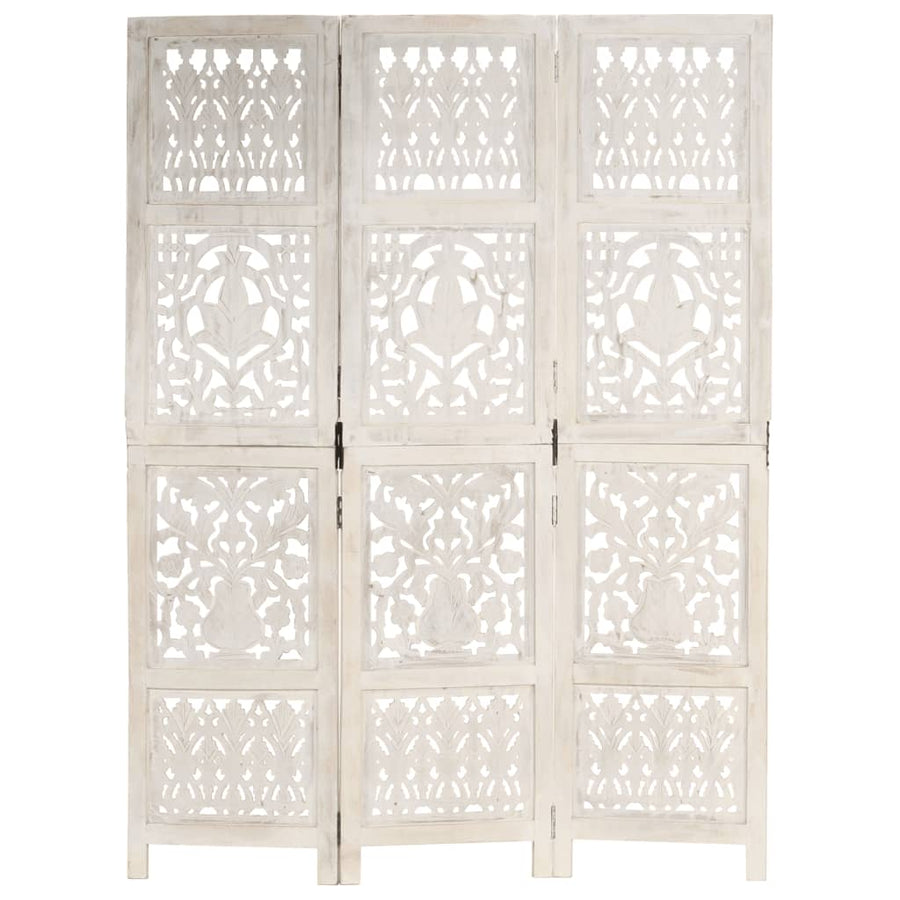 Hand carved 3-Panel Room Divider White 120x165 cm