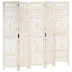 Hand carved 5-Panel Room Divider White 200x165 cm