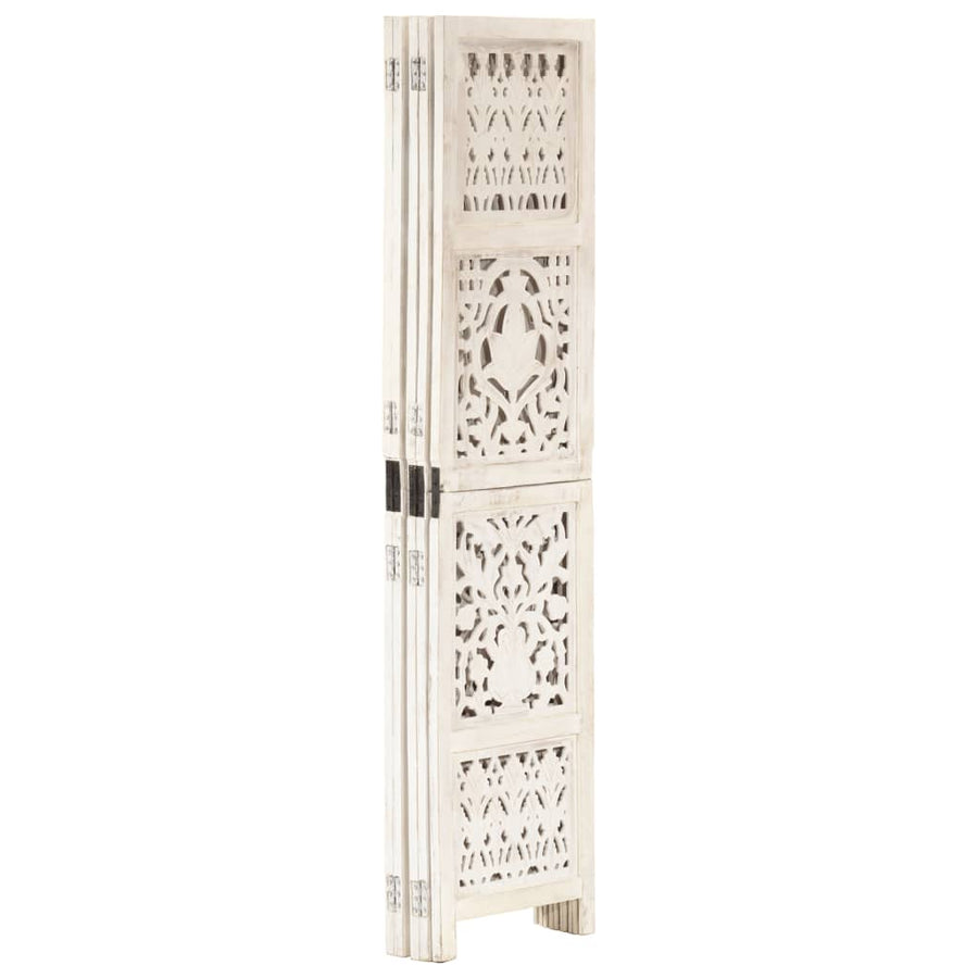 Hand carved 5-Panel Room Divider White 200x165 cm