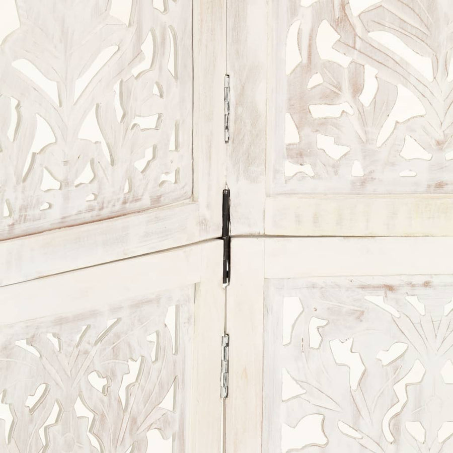Hand carved 5-Panel Room Divider White 200x165 cm
