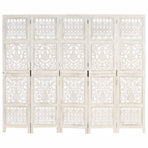 Hand carved 5-Panel Room Divider White 200x165 cm
