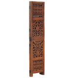 Hand Carved 3-Panel Room Divider Brown 120x165 cm Solid Mango Wood - Front View