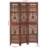 Hand Carved 3-Panel Room Divider Brown 120x165 cm Solid Mango Wood - Close-Up Angle